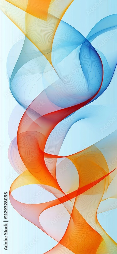 Poster smooth and elegant abstract waves in shades of orange and blue create a dynamic and visually appeali