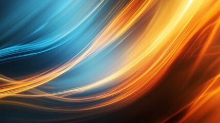 Smooth curves of light trails flowing in a dynamic, abstract design, creating a sense of energy and movement with vibrant orange and blue hues