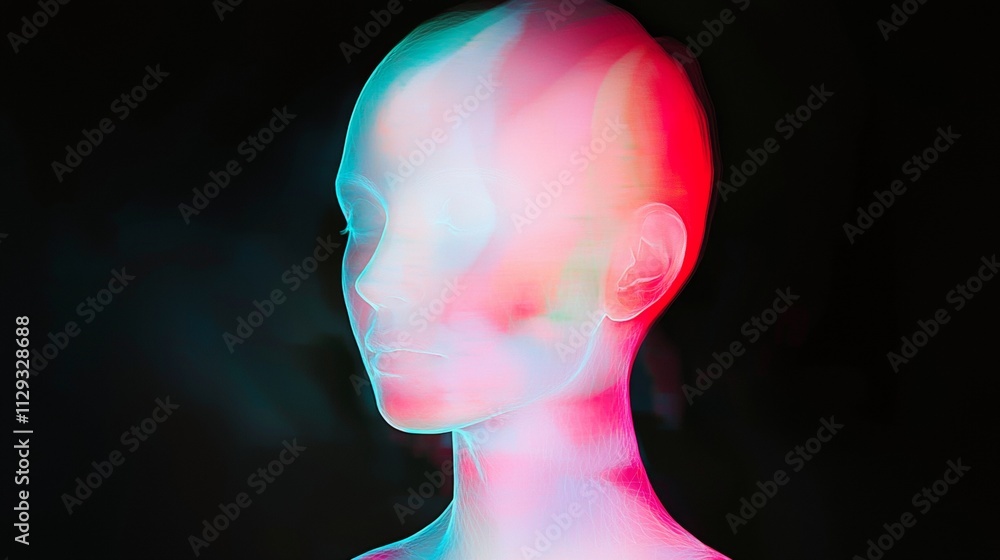 Aufkleber hologram of a woman's head radiating with artificial intelligence, creating a captivating futuristic