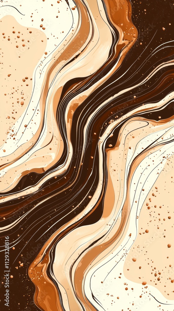 Aufkleber wavy pattern creating a mesmerizing marble effect with contrasting shades of brown and beige, adorne