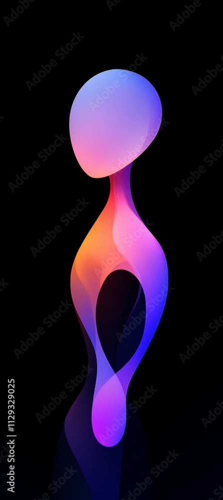 Poster flowing smoothly, a colorful gradient forms a vibrant, dynamic abstract shape against a black backgr