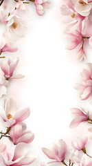 Soft pink and white magnolia flowers elegantly frame a clean, blank space creating a serene and inviting atmosphere for text or graphics