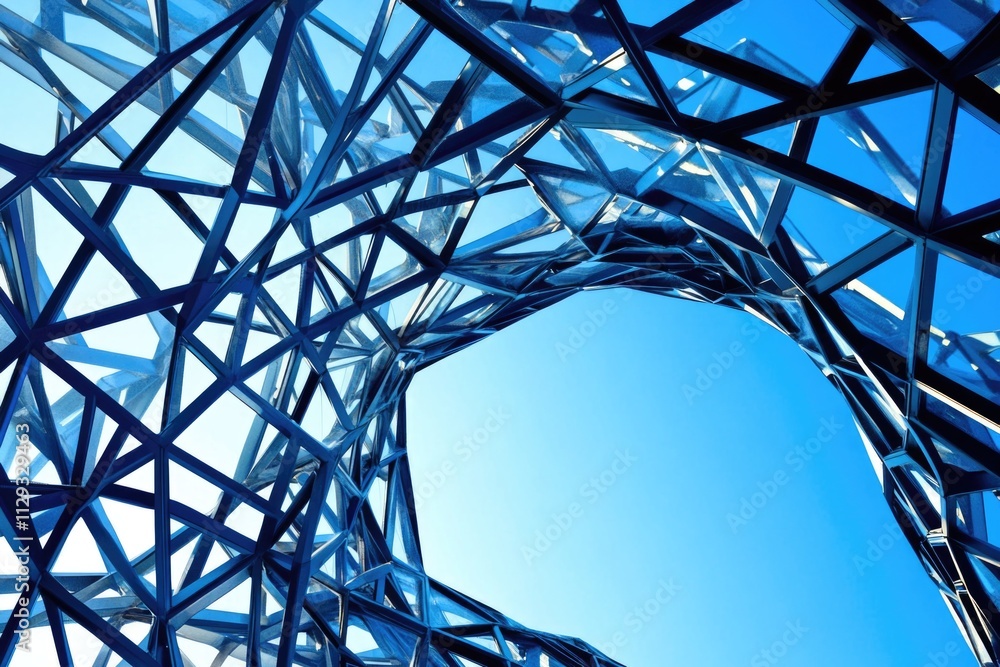 Poster an industrial structure against a bright blue sky, suitable for use in architectural or infrastructu