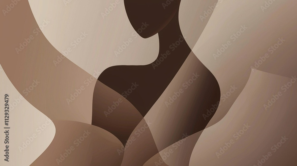 Poster minimalist illustration featuring brown overlapping abstract shapes creating a sense of depth and a 