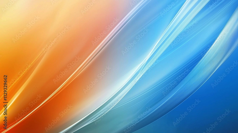 Poster smooth, flowing lines create a dynamic and vibrant abstract background in shades of orange and blue,