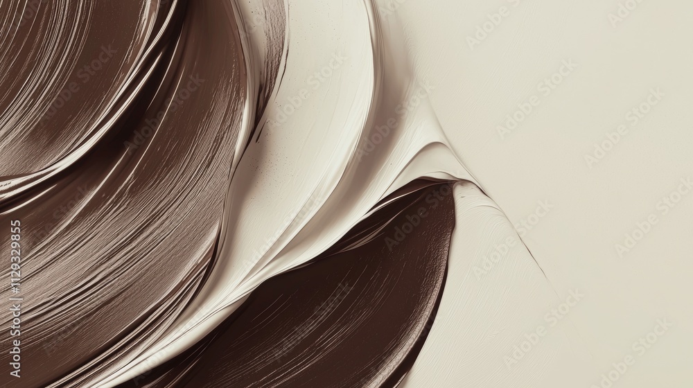 Poster Beige and brown creamy textures mixing together, forming a dynamic pattern with swirls and lines, creating a visually appealing abstract design