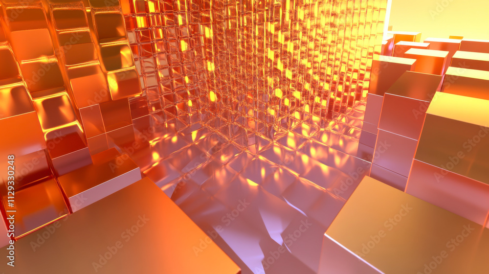 Poster unique abstract visualization of golden geometric shapes and patterns creating a stunning depth effe