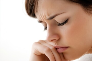 A woman with her hand over her face, likely expressing sadness or shame