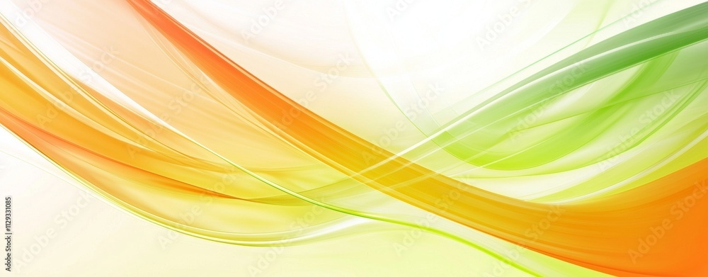Poster blending smooth orange and green waves creates a dynamic and vibrant abstract composition against a 