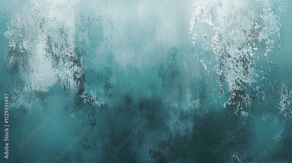 Poster teal and white brushstrokes blend together, creating a dynamic and textured abstract background with