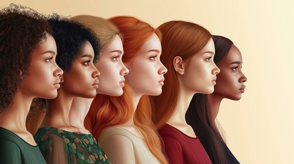 Obraz premium Diverse women in profile: unity and strength across cultures