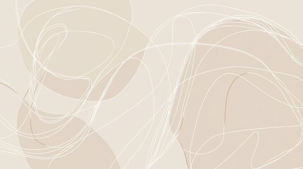 Minimalist abstract background featuring flowing white lines intertwining over soft beige organic shapes, creating a sense of dynamic movement and visual interest