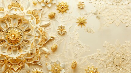 An ivory background highlighted by golden dates and intricate star patterns, symbolizing the essence of Iftar
