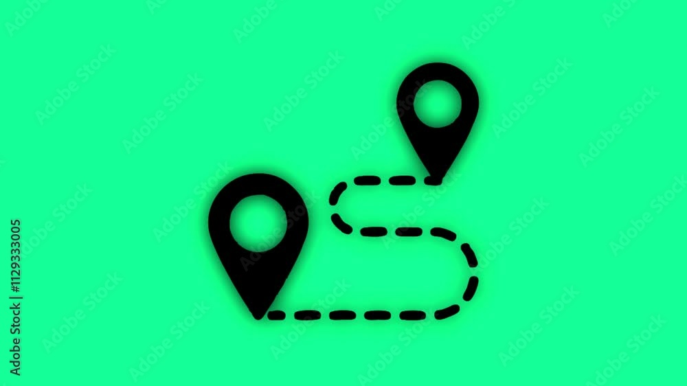 Poster route with point location animation two destination on transparent background with alpha channel.