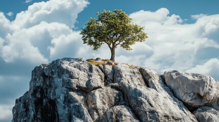 Tree atop rocky peak
