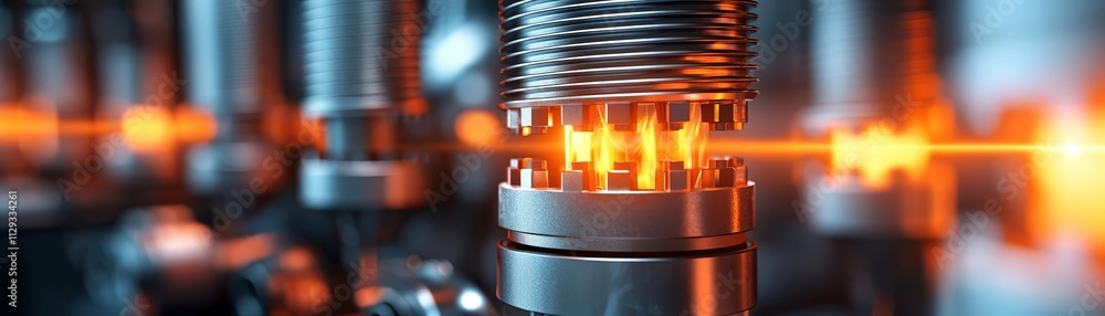 Poster close-up view of engine components with glowing elements showcasing advanced engineering.