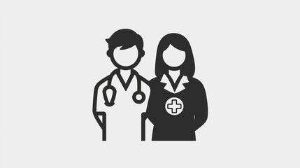 Doctor and nurse icons standing together Team-oriented care, medical doctor icon