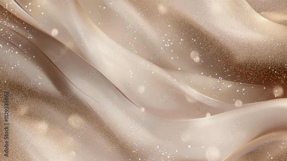 Aufkleber beige abstract background features flowing lines, glitter particles, and bokeh lights, creating a sm
