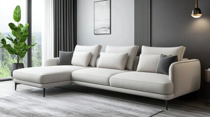 Minimalist living room with sectional sofa and area rug