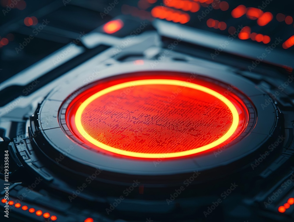 Aufkleber futuristic glowing technology interface with a circular red design element.