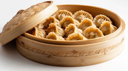 Steamed Gyoza Dumplings in Bamboo Steamer