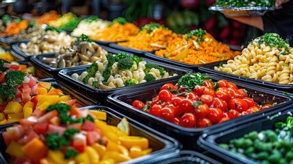 Restaurant healthy food delivery in take away boxes for daily nutrition