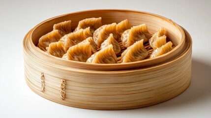 Steamed Gyoza Dumplings in Bamboo Steamer