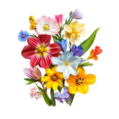 Beautiful colorful spring flowers isolated on a transparent background