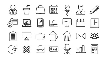 Business & Office related icon editable stroke outline  set of different types small icons isolated on white background flat vector illustration