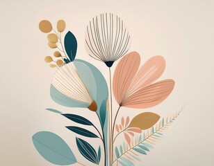 Minimalist Pastel Botanical Art – Modern Floral Illustrations for Elegant Décor & Design
