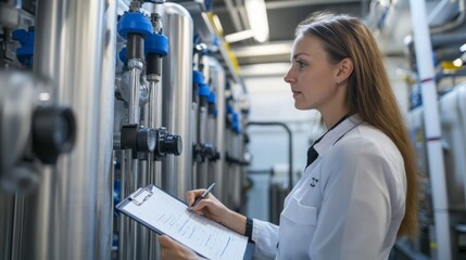 Fototapeta premium Industrial Professional Inspecting Water Treatment Plant Equipment