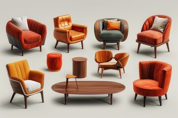 A collection of colorful chairs and tables for various settings