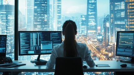 Cityscape View from a Modern Tech Professional's Desk
