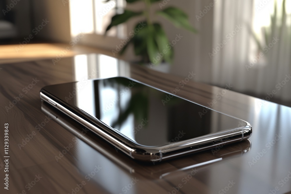 Poster sleek mobile device on tabletop: close-up of digital display for business and education use