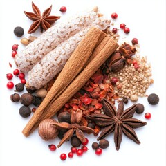 Aromatic spices and herbs assortment on white background. (3)