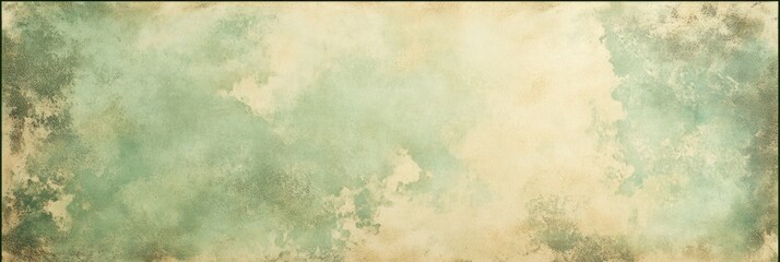 Pastel Green Watercolor Background with Vintage Textured Border and Soft Beige Center
