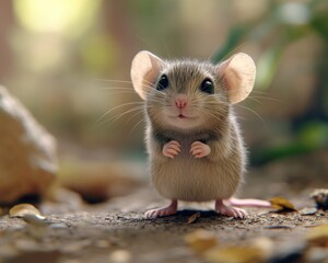 Obraz premium Curious House Mouse (Mus musculus) in Closeup - Adorable Domestic Animal with Prominent Feet