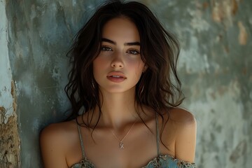 Confident Woman Casual Portrait Green Eyes Freckles