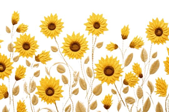 PNG Field of sunflower embroidery style backgrounds pattern.