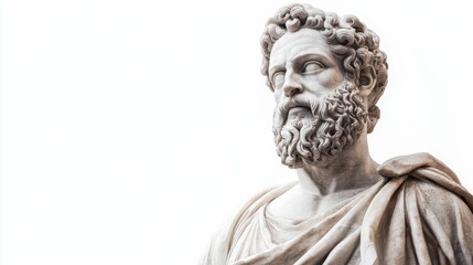 Obraz premium Stone bust, curly hair, beard, draped garment.
