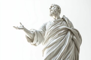 Obraz premium Stone statue, draped robes, outstretched hand.