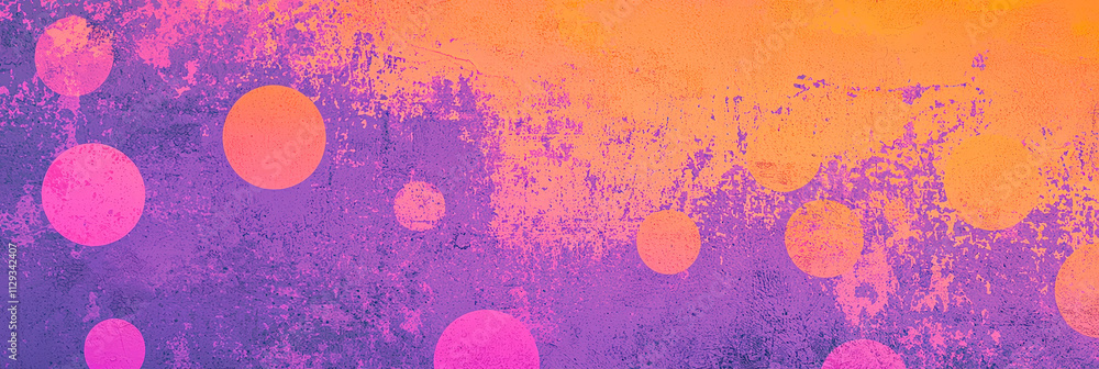 Poster Vibrant circles in hues of orange and purple create an abstract background with a textured appearance, ideal for artistic projects and digital design applications