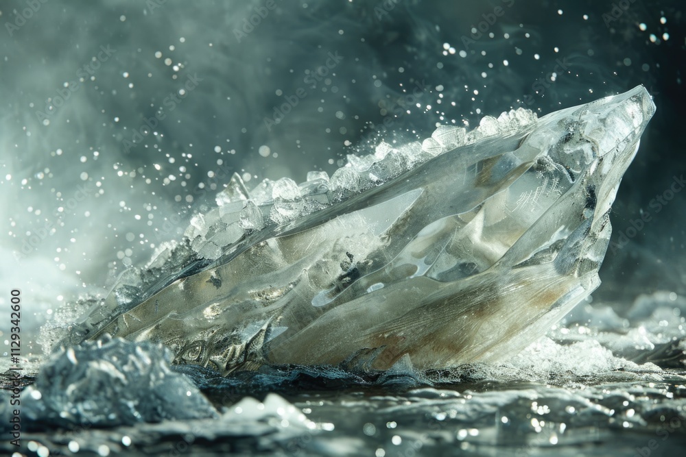 Poster a large rock situated in the center of a calm body of water, perfect for use as a background or foca