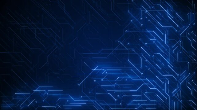 Abstract AI innovation background polygonal microchip AI chip technology electronic circuit board texture. Artificial intelligence electronic board. Communication engineering processor wireframe 3D 4K