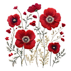 Fototapeta premium PNG Red embroidery style wildflower pattern.