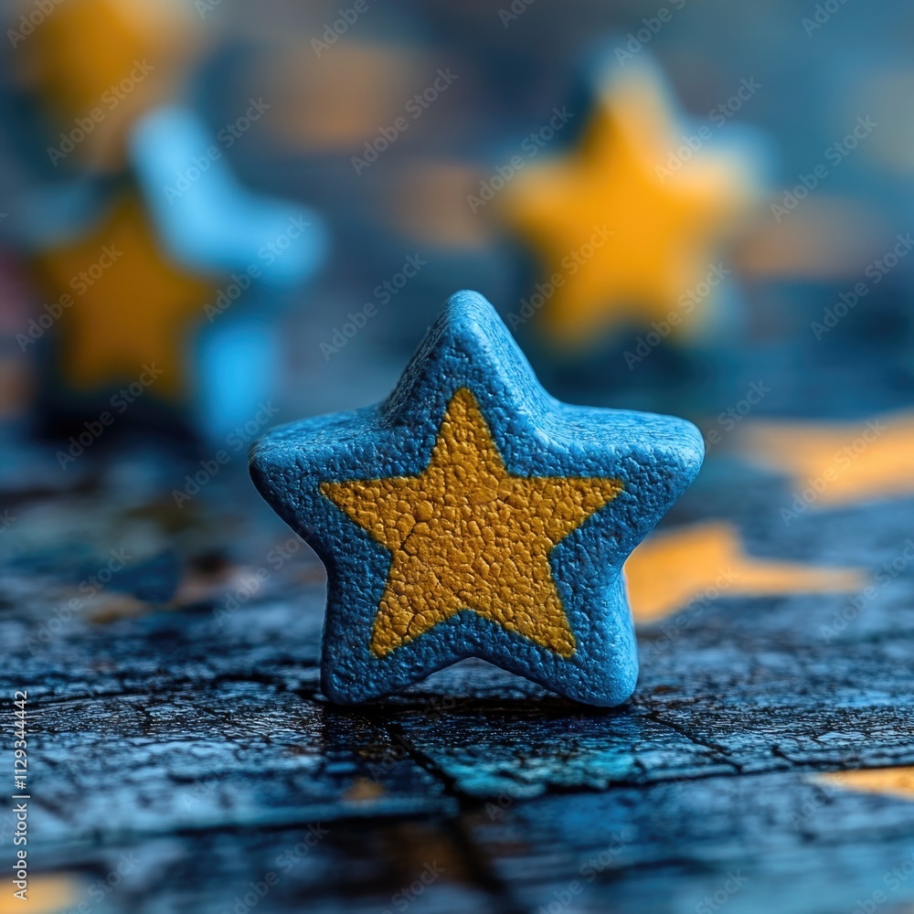 Poster a close-up shot of a single star on a table with a simple background