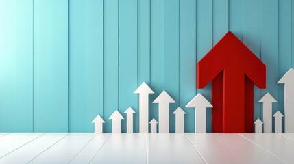 Red arrow leads white arrows upward against a blue wall background, AI