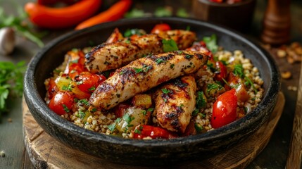 Stuffed pepper with groats, vegetables, and chicken