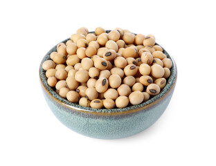 Soy beans in bowl isolated on white