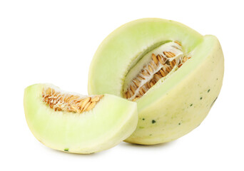 Cut fresh ripe melon isolated on white